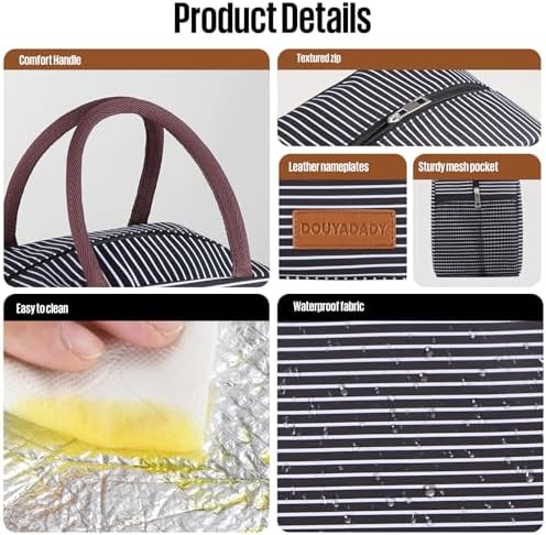 douyadady Lunch Bag Women/Men Lunch Box Women/Men (white&black stripe)