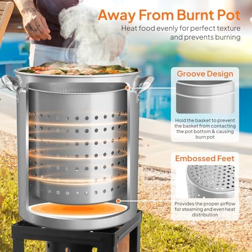 ROVSUN 62-Quart Stainless Steel Turkey Fryer & Seafood Boil Pot with Basket, Lid & Hook, Large Stock Pot for Outdoor Cooking of Turkey, Crawfish, Crab, Lobster & Shrimp