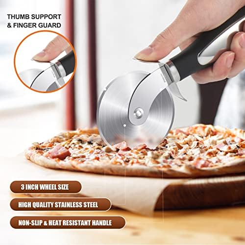 SCHVUBENR Premium Pizza Cutter Wheel - Ultra Sharp Stainless Steel Pizza Slicer with Non-Slip Soft Grip Handle - Multi-Purpose Cutter for Pizza, Dough & Pastry - Dishwasher Safe, Easy to Clean - Black