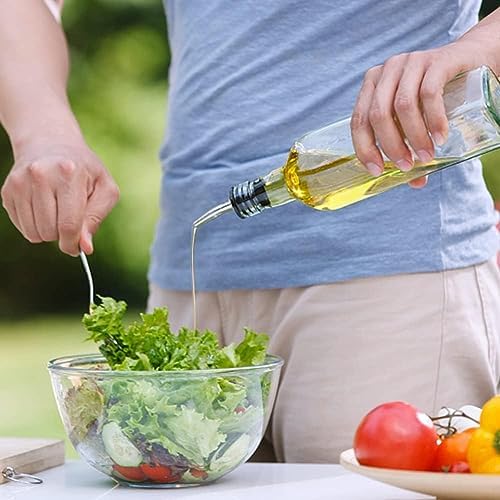 Leaflai Olive Oil Dispenser, 500 ml/17 oz Vinegar and Olive Oil Bottle Dispenser Oil Bottles for Kitchen with 1 Pourers,2 Labels and 1 Funnel, Home Square Tall Glass Oil Container As Gift
