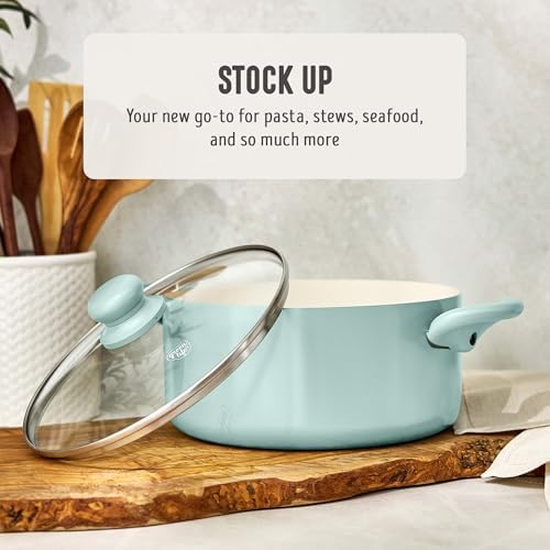 GreenLife 5QT Ceramic Nonstick Stockpot with Lid, Turquoise