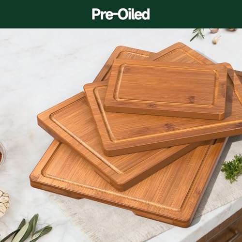 4-Piece Set Deep-Carbonized Bamboo Cutting Board for Kitchen, Carbonized