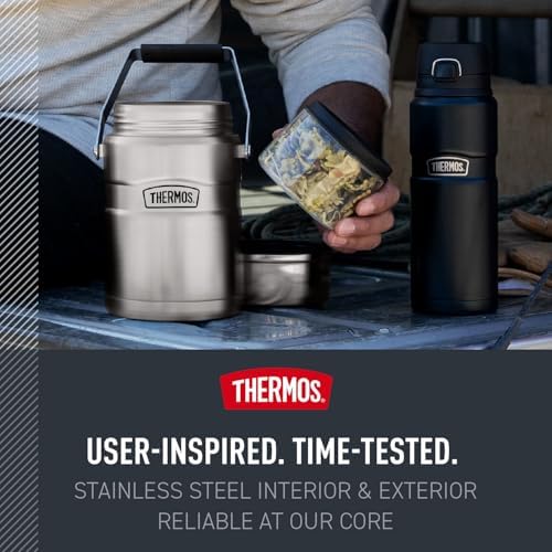 THERMOS Stainless King Food Jar with Handle, 47oz, Matte Stainless Steel
