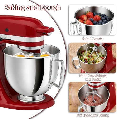 5QT Stainless Steel Mixer Bowl Compatible with KitchenAid Bowls for Mixer, Artisan&Classic Series 4.5-5QT Tilt-Head Mixers, Kitchen Gadgets Mixer Bowl with Handle,Metal Bowl for Kitchen Mixing Bowl