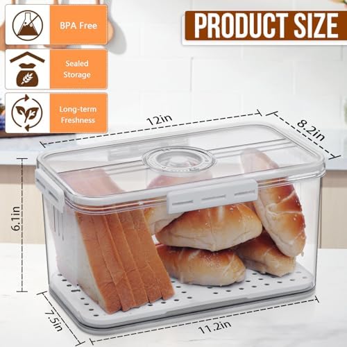 Gifhomfix Bread Box Bread Boxes for Kitchen Counter Airtight, Time Recording Bread Storage Container with Lid, Bread Keeper for Homemade Bread, Toast, Bagel, Donut and Cookies, LARGE White