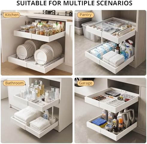 DOMNIU 2 Pack Pull Out Cabinet Organizers Expandable Width (12.4''-20.27'')
