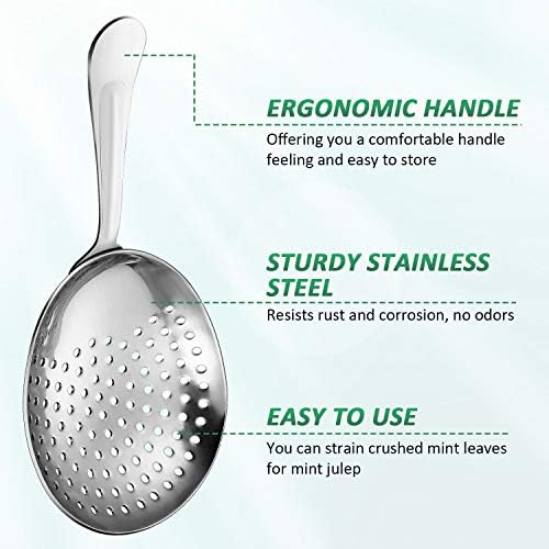 Boao 2 Pack Julep Strainers Stainless Steel Strainer Cocktail Spoon, Silver