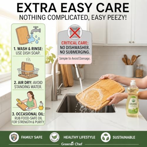 SAFEST Extra Large Bamboo Cutting Board Set of 3 with Glue-Free Surface Technology - Extra Spacious Wood Cutting Boards for Kitchen and XL Chopping Board Set - Replacements for Life