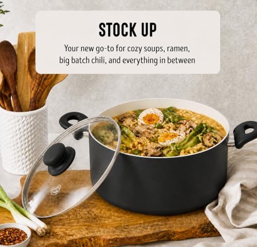 GreenLife 5QT Ceramic Nonstick Stockpot with Lid, Graphite Black
