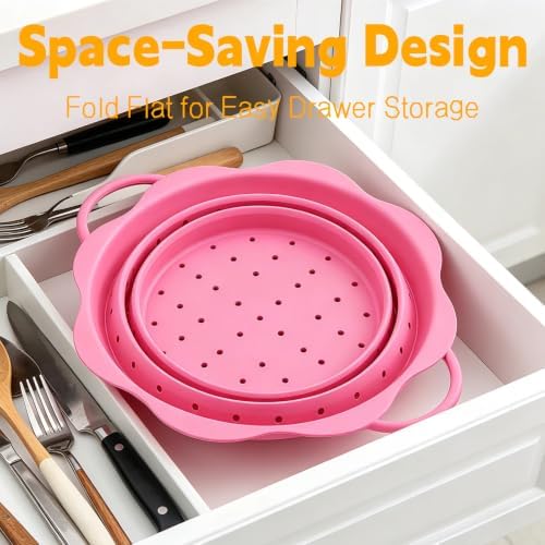Collapsible Silicone Colander for Kitchen，Foldable Pasta Vegetable Strainer
