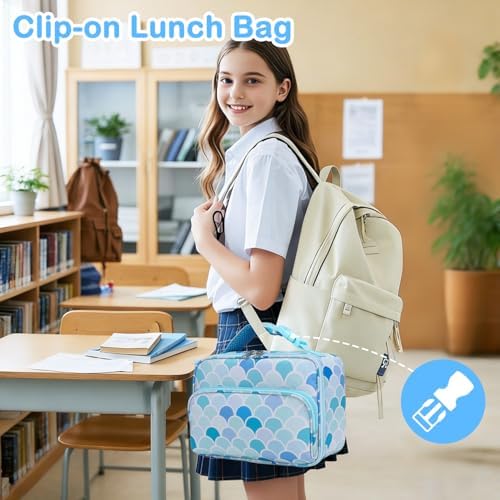 FlowFly Kids Lunch box with buckle Insulated Cooler Back to School Thermal Meal Tote Kit for Girls, Boys (Mermaid)