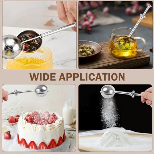 2pcs Stainless Steel Loose Tea Leaf Steeper&Sugar Shaker Duster Sifter 2 in 1, tea ball for loose leaf tea,tea strainers One-Hand Operated Spring-Loaded