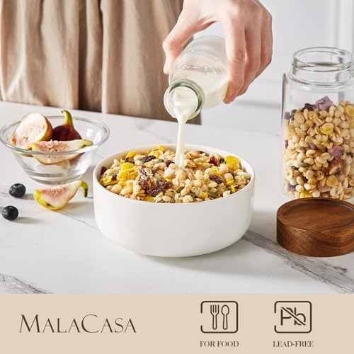 MALACASA 24 OZ Cereal Bowls Set of 6, Ceramic Soup Oatmeal Bowls, White