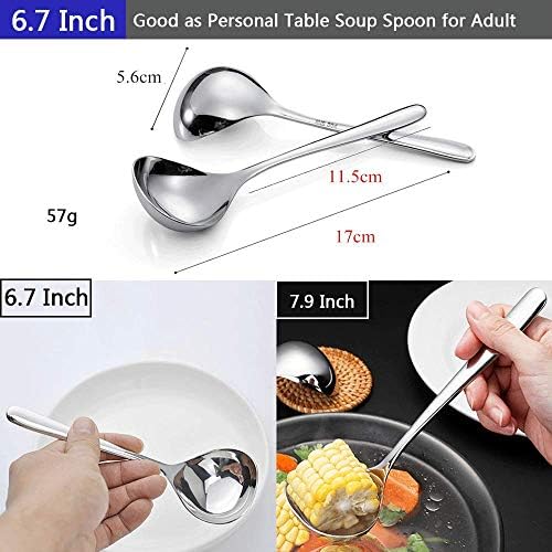 18/8 Stainless Steel Mini Ladle Deep Soup Spoon - 6.7inch (4 Packed)