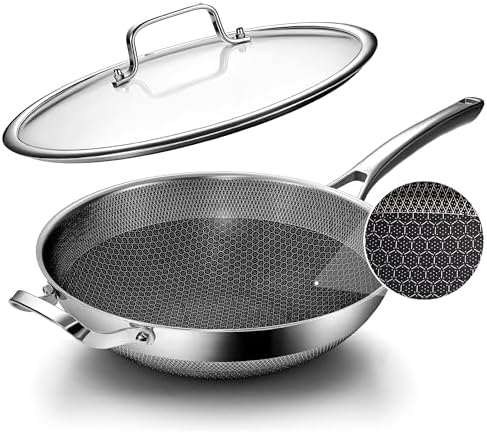 Wok Pan,12 Inch Hybrid Wok with Lid