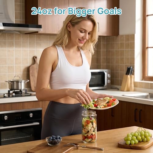 Vtopmart 4 Pack 24oz Glass Overnight Oats Containers with Bamboo Lids