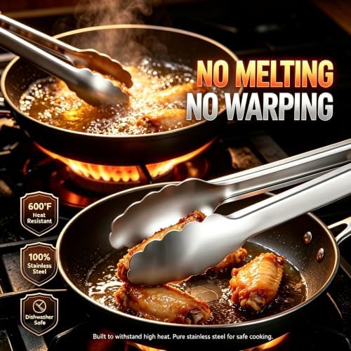 Stainless Steel Cooking Tong Set - 12" & 9" Locking Kitchen Tongs