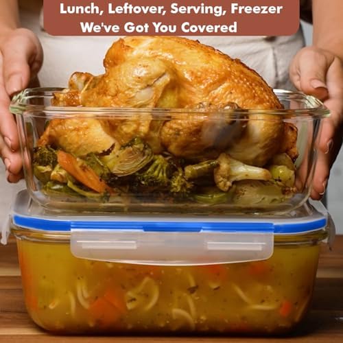 Razab 4 PC 1860ml / 63 Oz / 8 Cups Large Glass Food Storage Containers with Lids - Glass Meal Prep Containers for Roasting & Storing Leftover, Lunch Container with Lids, Microwave & Oven Safe