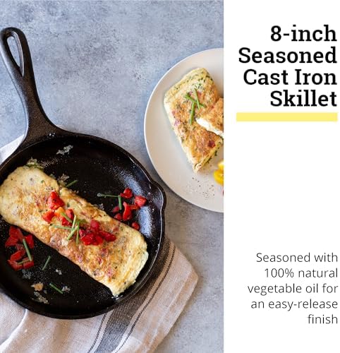 Lodge 8" Cast Iron Skillet - Chef Collection - Perfect Sear - Ergonomic Handles - Superior Heat Retention - Cast Iron Cookware & Skillet (Pack of 2)