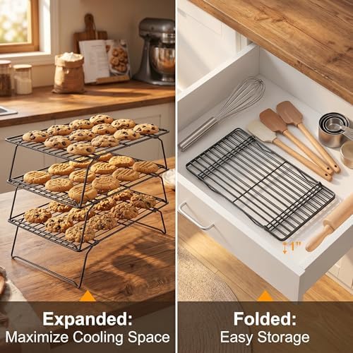 Cooling Racks for Baking, 3-Tier Stackable Wire Cooling Rack Set 10"x15.8",Heavy Duty Oven Safe Rust-Resistant Wire Rack for Cookie Sheet Roasting Grilling, Dishwasher Safe