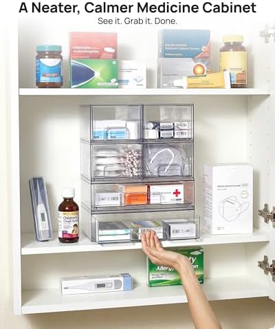 Vtopmart Clear Stackable Storage Drawers Set of 5, Plastic Organizer Bins