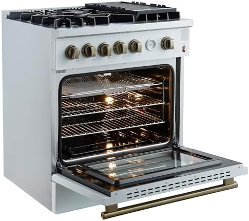 FORNO Giovanni 30-inch Freestanding Gas Range 5 Burners 67,000 BTU, 4.32 cu. ft. Convection Oven with Air Fryer Kit, Reversible Griddle, Wok Support & Heavy-Duty Control Knobs, Classic White Finish