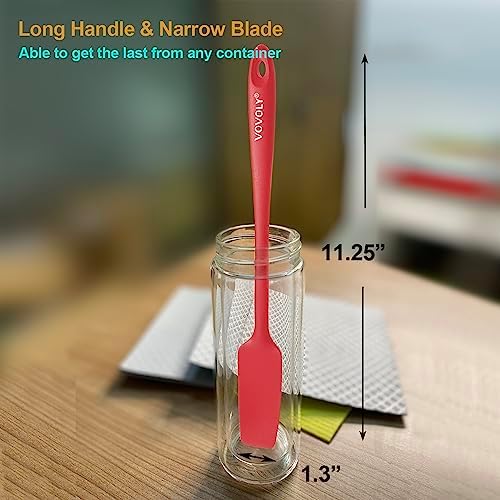 2-Pack Vovoly Silicone Jar Spatula, Long Handle Jar Spatulas, High Heat Resistant Small Rubber Spatula, Seamless Design, Stainless Steel Core, BPA Free, Red