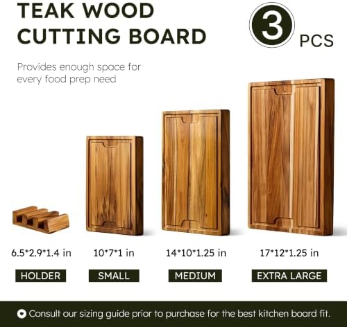 3-Piece Teak Cutting Board Set, Butcher Blocks with Juice Groove