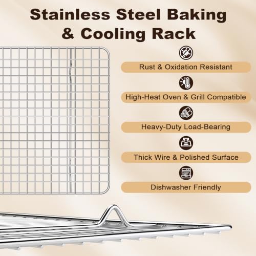 Briout 2PCS Cooling Racks for Cooking and Baking,8.5" x12" Wire Rack,Silver