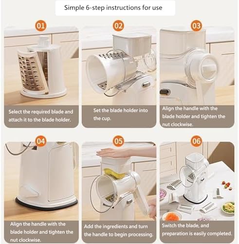 RULA Rotary Cheese Grater Hand Crank Vegetable Chopper Slicer Set, Fruit Cutter Veggie Shredder Food Dicer Chopping Cooking for Nuts Onion Tomato Potato Salad Garlic Cucumber Carrot and Cabbage