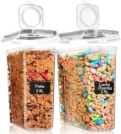 Shazo 2 PC (2.5L / 15.4Oz) Airtight Cereal Containers for Pantary with Lids