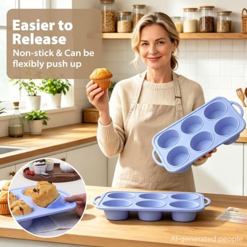 Jumbo Muffin Tin for Egg Bites: 2 PCS Large Silicone Muffin Pan with Frame