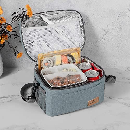 ONFAON Lunch Bag for Men/Women, Insulated Reusable Lunch Box Leakproof Cooler Tote Bag Freezable with Adjustable Shoulder Strap for Office Work Picnic Beach(Grey)