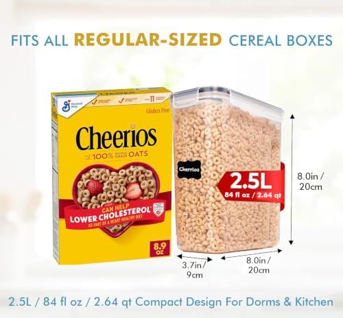 Shazo 2 PC (2.5L / 15.4 Oz) Small Airtight Cereal Containers with Lids
