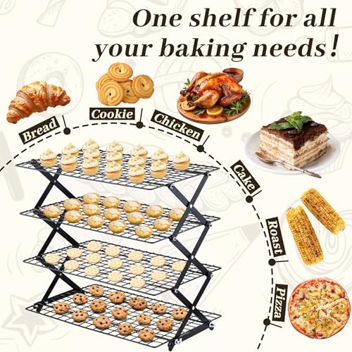 Pleafind 2/3/4-Tier Collapsible Cooling Rack - 3 Setting Design, Adjustable ＆ Stackable Baking Rack, 5 Modes Cooling Racks for Cooking and Baking, Roasting ＆ Grilling Gifts for Picnic Party