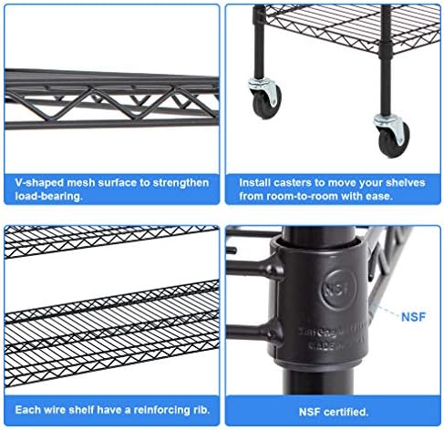 BestOffice | 6-Tier Wire Shelf with Wheels | 18" x 48" x 78" | Black