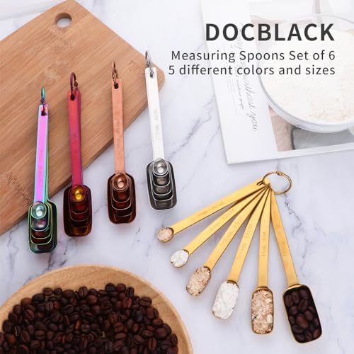 DOCBLACK 6PCS Measuring Spoons Set, Premium Heavy Duty Stainless Steel Metal Kitchen Measuring Tools Set, for Cooking Baking, for Dry or Liquid, Fits in Spice Jar - Orange Red