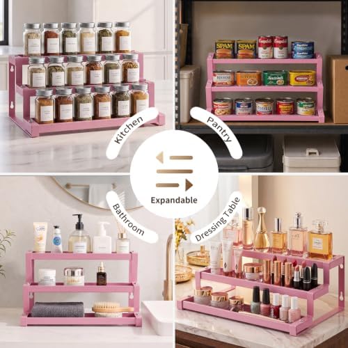 Expandable Spice Rack Organizer for Cabinet, Supports 17.6 lbs Per Tier