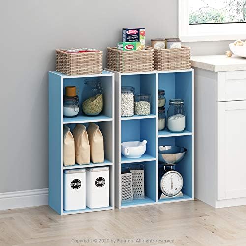 Furinno LUDER Book Shelf, 3-Cube Bookshelf, Bookcase with Open Shelves, 9.3 x 12 x 31.5, Easy Assembly, for Living Room, Bedroom, Home Office, White/Light Blue