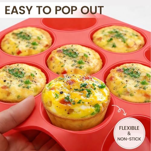 CAKETIME Silicone Muffin Pan 3 Pack Regular 12 Cup Muffin Tin for Baking Banana Muffins Cupcakes Egg Muffins