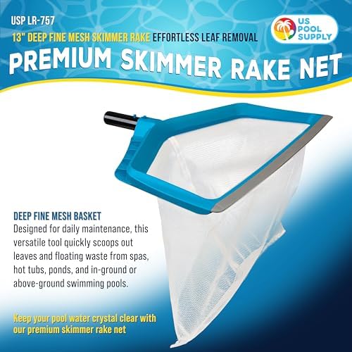 U.S. Pool Supply Pool Skimmer Net - Leaf Rake Fine Mesh Pool Skimmer Net