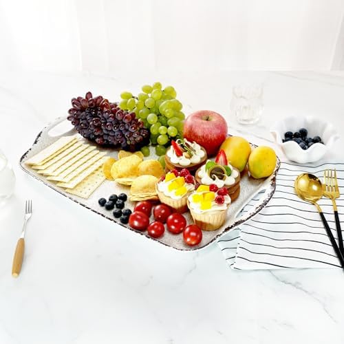 TP Melamine Serving Trays with Handles, 19" x 12", Set of 2, Rustic White