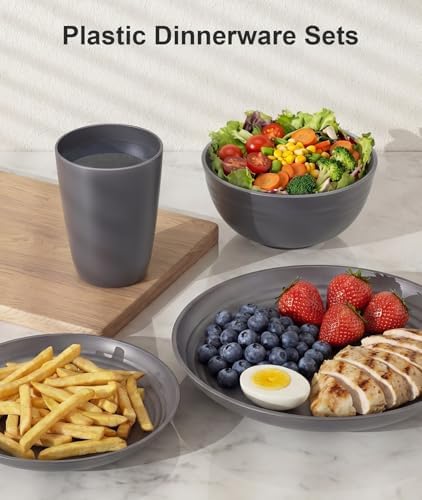 Quatish 24 Piece Plates and Bowl Set for 6, Dinnerware Dish Set for Kitchen