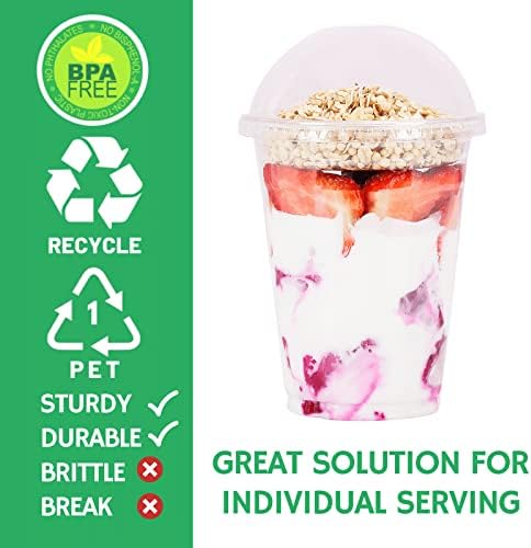 Aatriet 16 oz Clear Plastic Parfait Cups with Insert 4oz & Dome Lids No Hole - (50 Sets) Yogurt Fruit Parfait Cups for Dips and Veggies, Take Away Breakfast and Snacks. No Leaking