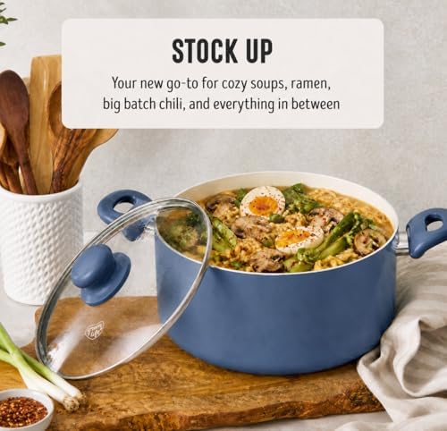 GreenLife 5QT Ceramic Nonstick Stockpot with Lid, Slate Blue