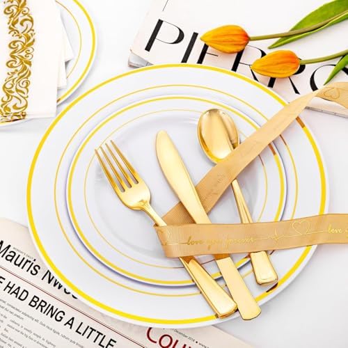I00000 60 Pcs Gold Plastic Plates, Premium Disposable Gold Plates