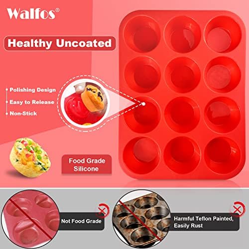 Walfos Silicone Muffin Pan - Cupcake Pans Set of 3, Including 24 Cups Mini Muffin Pans, 12 Cups Regular & 6 Cups Jumbo Muffin Pan, Release Easily - BPA Free & Dishwasher Safe