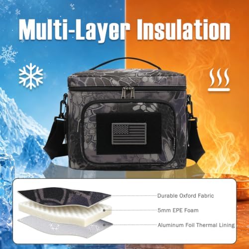 FlowFly Lunch Bag, Insulated Cooler, Thermal Lunch Box Tote with MOLLE/PALS Webbing, Adjustable Padded Shoulder Strap, for Tactical Men Women Adults and Boys Girls Kids (Typhon, Large)