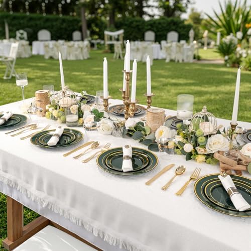 WDF Partyware 175PCS Green Plastic Plates - Green and Gold Disposable Plates 25Guests Plastic Plates with Rolled Napkins for Birthday/Party/Wedding