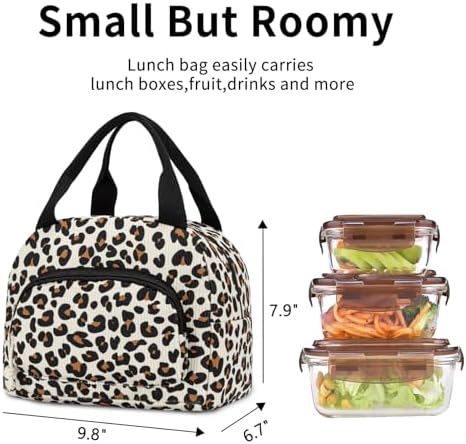 Lunch Bag Women Lunch Box for Women Adult Cute Insulated Lunch Bag Small Cooler Lunch Tote Bags for Work Picnic School (Leopard)